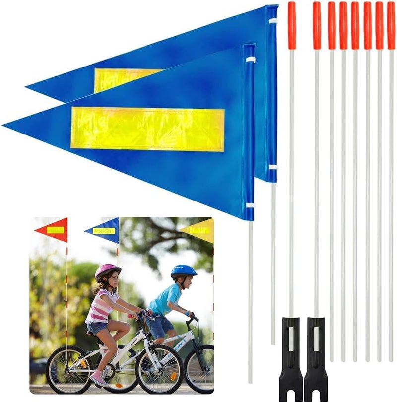 Uelfbaby 2 Pcs Bike Flag with Pole 6-Feet Adjustable Height Heavy Duty Fiberglass Pole Polyester Tear-Resistant Waterproof Safety Flag(Blue with Reflective Strip) - Image 1